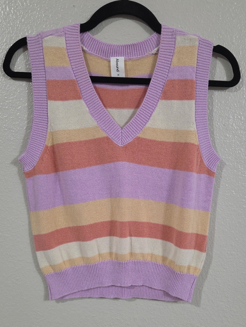 Abound Pastel Striped V-Neck Sweater Vest - Lavender/Peach/Cream
